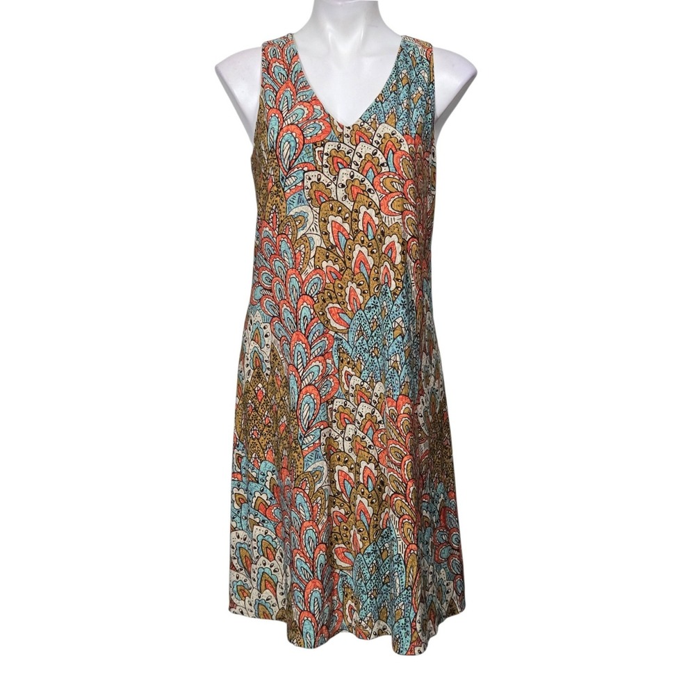 AK Anne Klein dress sz 8 Paisley V-Neck Sleeveless Shift office fall church